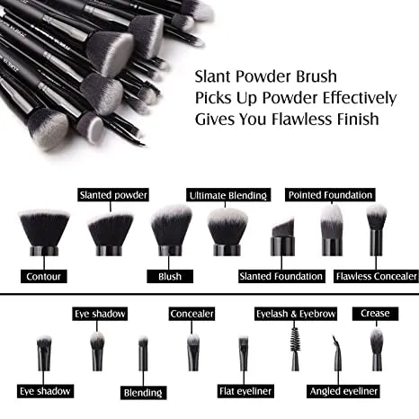 ZOREYA 15 Pcs Luxury Black Makeup Brushes Set - Elevate Your Beauty Routine with Professional Precision
