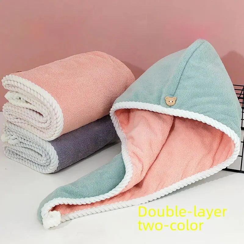 Lady Glams Extra Strong Absorption Thick Color Block Double Layer Dry Hair Towel: Quick Drying Towel Cap