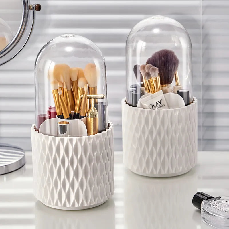 Lady Glams 360 Rotating Makeup Brush Holder Organizer: Clear, Dustproof, and Stylish Storage Solution