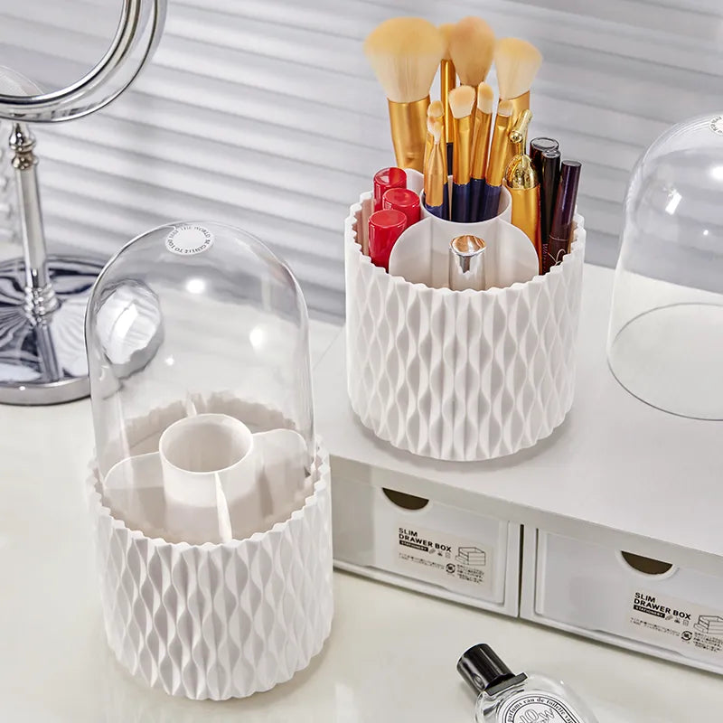 Lady Glams 360 Rotating Makeup Brush Holder Organizer: Clear, Dustproof, and Stylish Storage Solution