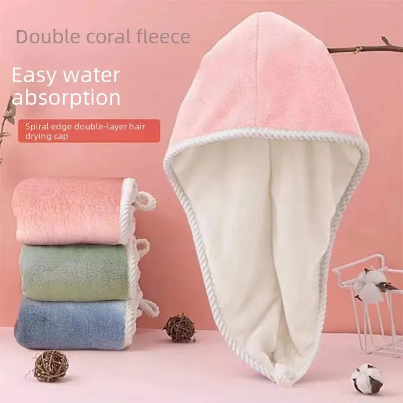 Lady Glams Extra Strong Absorption Thick Color Block Double Layer Dry Hair Towel: Quick Drying Towel Cap
