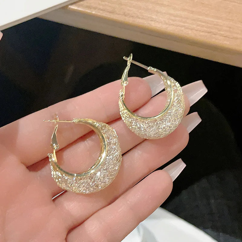 Lady Glams New Fashion Trend Unique Design Exquisite Mesh Zircon Earrings