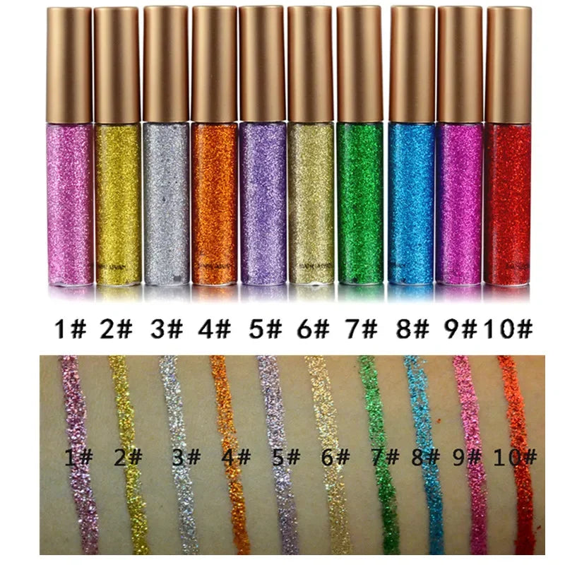 ZUOFILY 10 Colors White Gold Glitter Eyeshadow – Sparkle and Shine with Waterproof Liquid Eyeliner