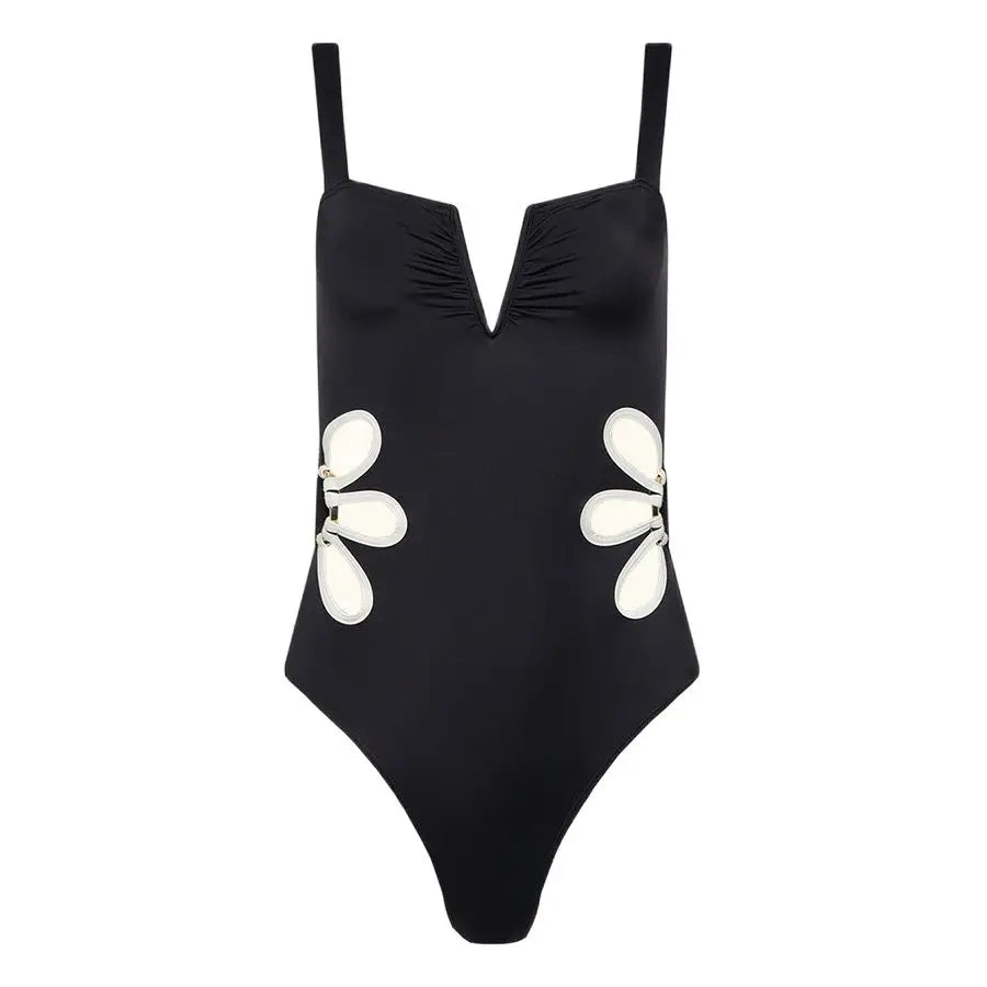 Lady Glams - Einteiliger Badeanzug mit einfarbigem Blumendesign: Modische Strandmode für Damen