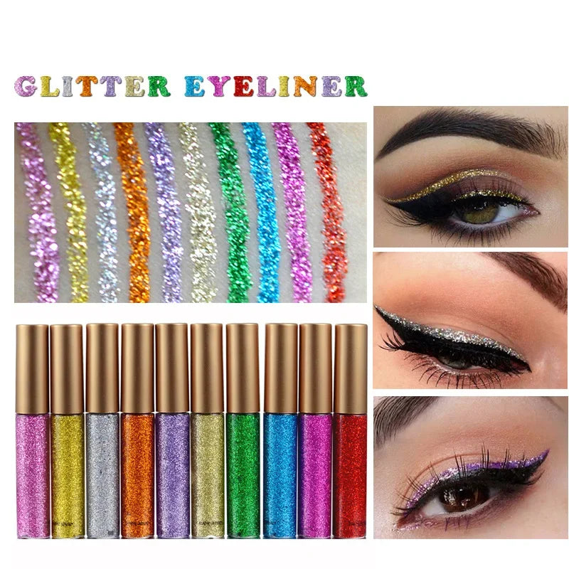 ZUOFILY 10 Colors White Gold Glitter Eyeshadow – Sparkle and Shine with Waterproof Liquid Eyeliner