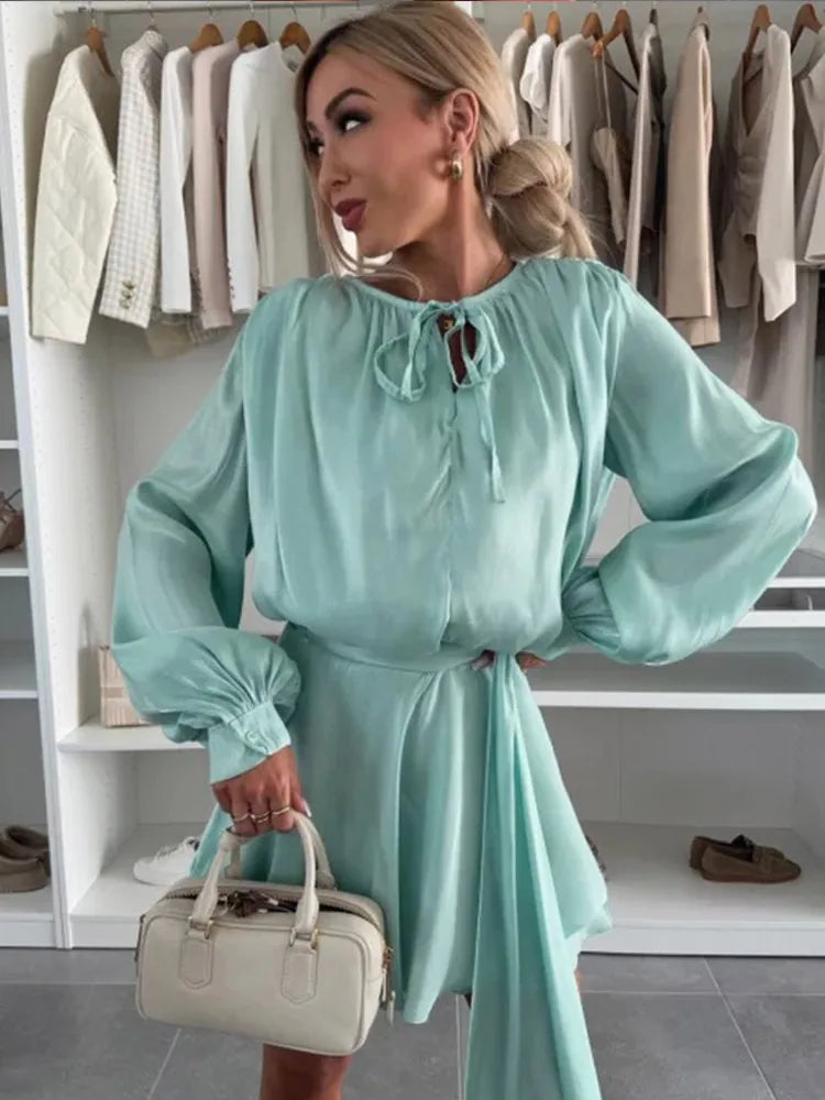 Luxury O Neck Pink Ruffle Button Female Vestidos Fashion Long Sleeve High Waist Prom Dresses Spring New Lady Short Evening Dress