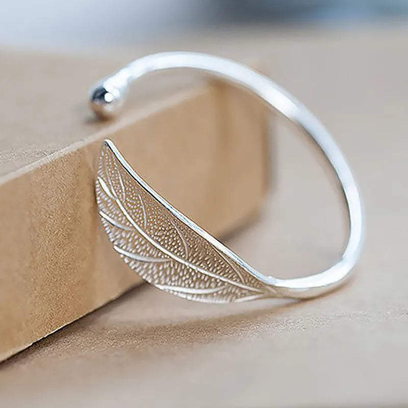 Lady Glams Beautify Open Leaf 925 Sterling Silver Cuff Bracelet