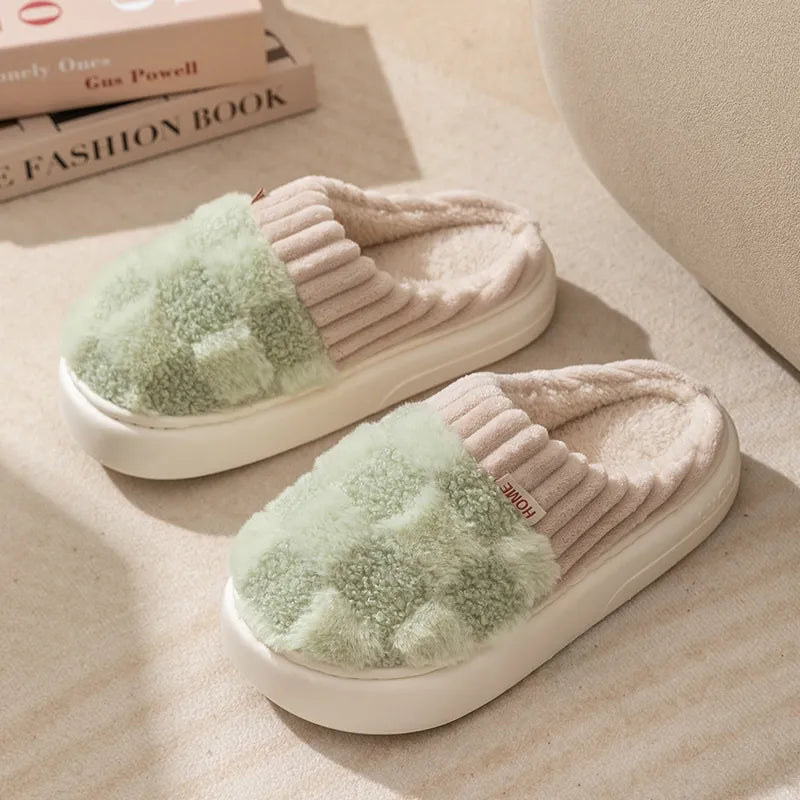 Lady Glams Toe Wrap Warm Plaid Cotton Slippers