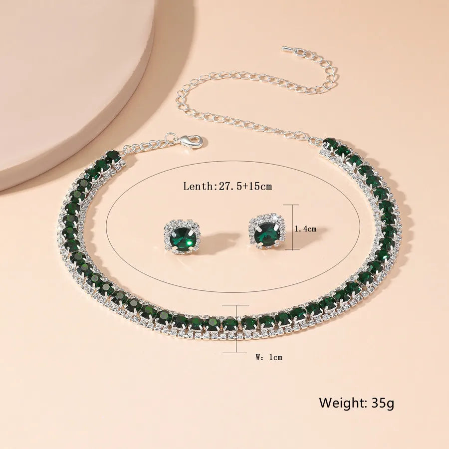 Lady Glams Luxury Necklace Earrings Set - Exquisite Green Crystal Jewelry