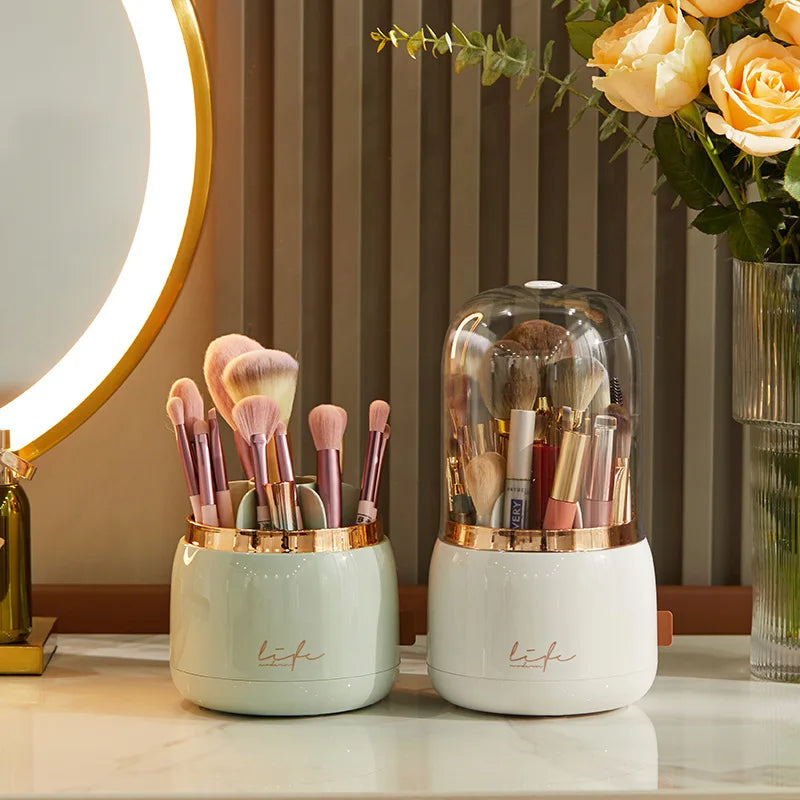 Light Luxury Makeup Brush Storage Bucket: Elegant and Multi-functional Cosmetic Organizer with Dustproof Design
