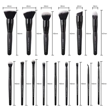 ZOREYA 15 Pcs Luxury Black Makeup Brushes Set - Elevate Your Beauty Routine with Professional Precision