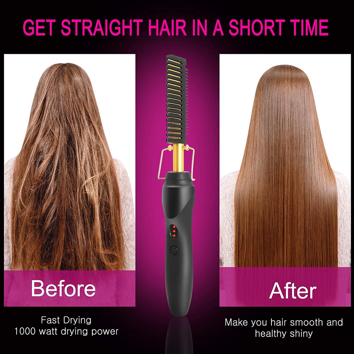 Lady glams 2-in-1 Hot Comb Hair Straightener : Effortless Styling On-The-Go