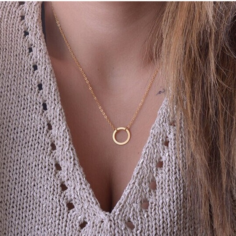 Minimalist Round Stick Pendant Necklace - Pearl Clavicle Necklace