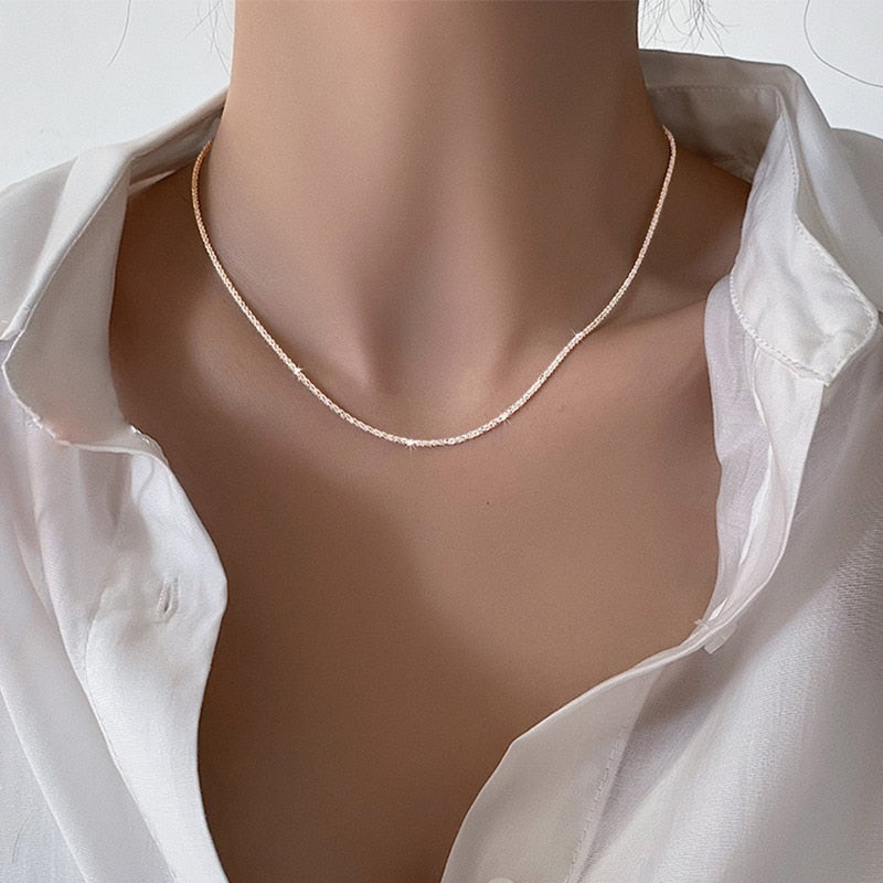 Lady glams 2024 Popular Silver Colour Sparkling Clavicle Chain Choker Necklace Collar For Women
