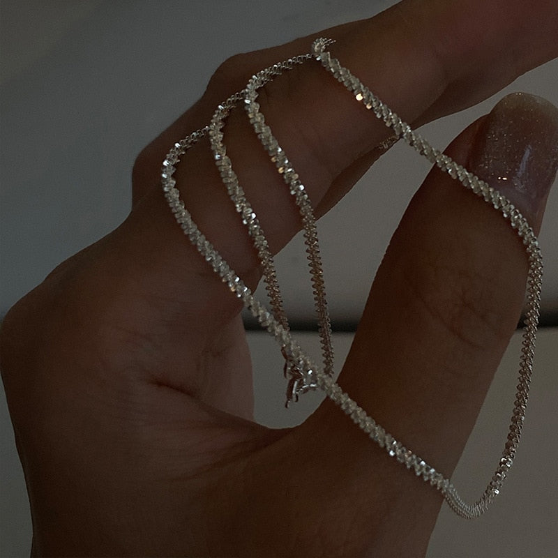 Lady glams 2024 Popular Silver Colour Sparkling Clavicle Chain Choker Necklace Collar For Women