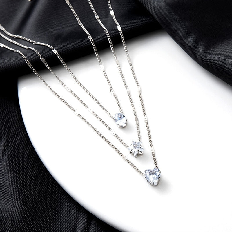 Lady Glams 3 Pcs Gold-Color Multilayered Pendant Necklaces