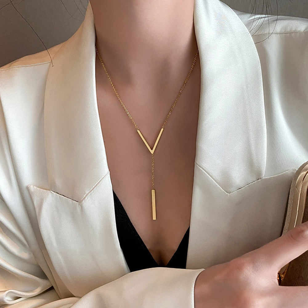 Lady Glams V-shaped Clavicle Chain Necklace