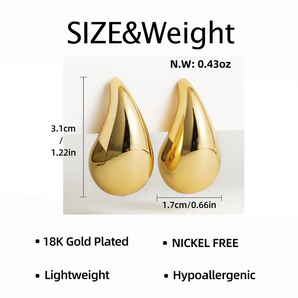 Lady glams iconic 2024 Gold Plated Glossy Stainless Steel Teardrop Earrings Dupes - Lightweight Hoops