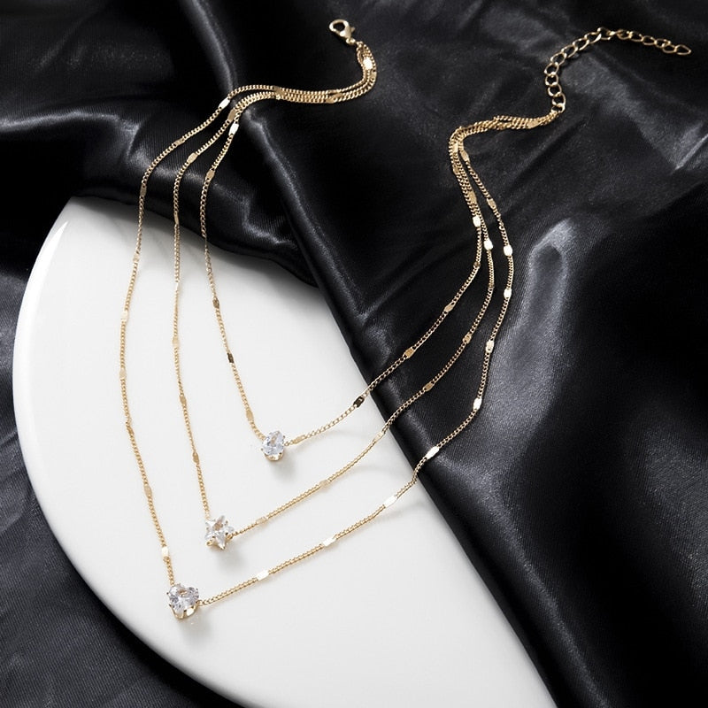 Lady Glams 3 Pcs Gold-Color Multilayered Pendant Necklaces