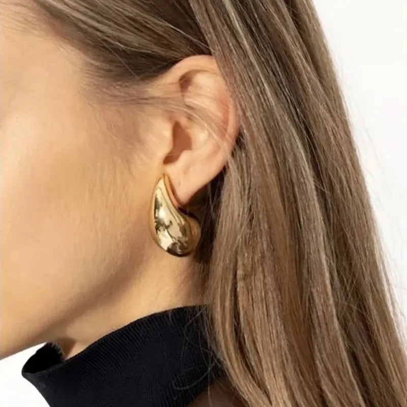 Lady glams iconic 2024 Gold Plated Glossy Stainless Steel Teardrop Earrings Dupes - Lightweight Hoops