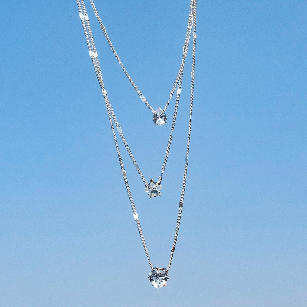 Lady Glams 3 Pcs Gold-Color Multilayered Pendant Necklaces