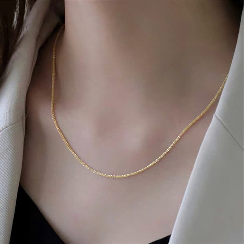 Lady glams 2024 Popular Silver Colour Sparkling Clavicle Chain Choker Necklace Collar For Women