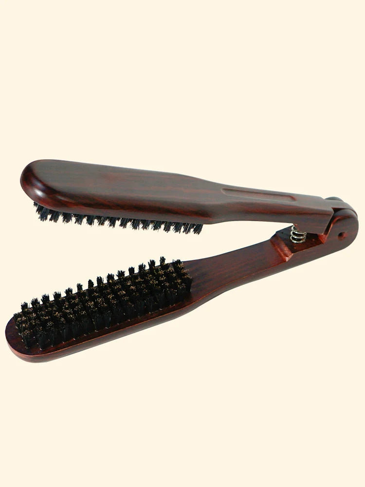 Lady Glams Pro Hairdressing Straightener Hairbrush with Nylon Hair Straightening Double Brushes V Shape Comb Clamp.