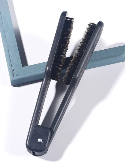 Lady Glams Pro Hairdressing Straightener Hairbrush with Nylon Hair Straightening Double Brushes V Shape Comb Clamp.