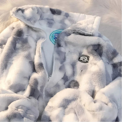 Lady Glams - Tie Dye Lamb Fleece Jacket: Stay Cozy and Stylish in Autumn and Winter