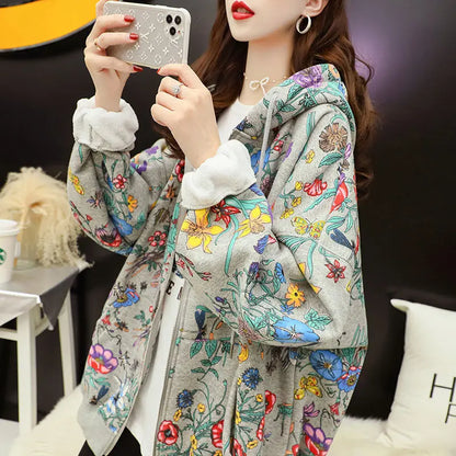 Lady Glams Casual Flower Print Hoodie: Blossom in Style