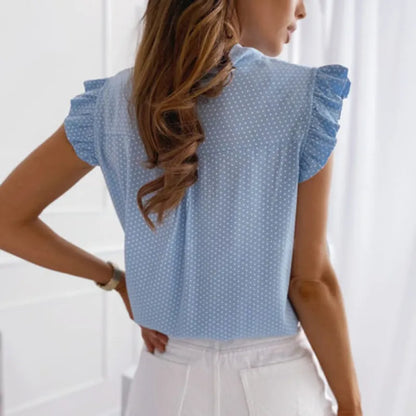 INSTYLISH - Casual Ruffled Sleeveless Polka Dot Blouse for Women: Playful Elegance