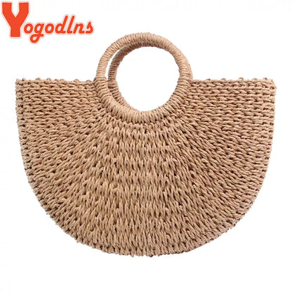 Yogodlns New Fashion MOON Straw Handbags - Embrace Vintage Elegance with Handmade Rattan Craftsmanship