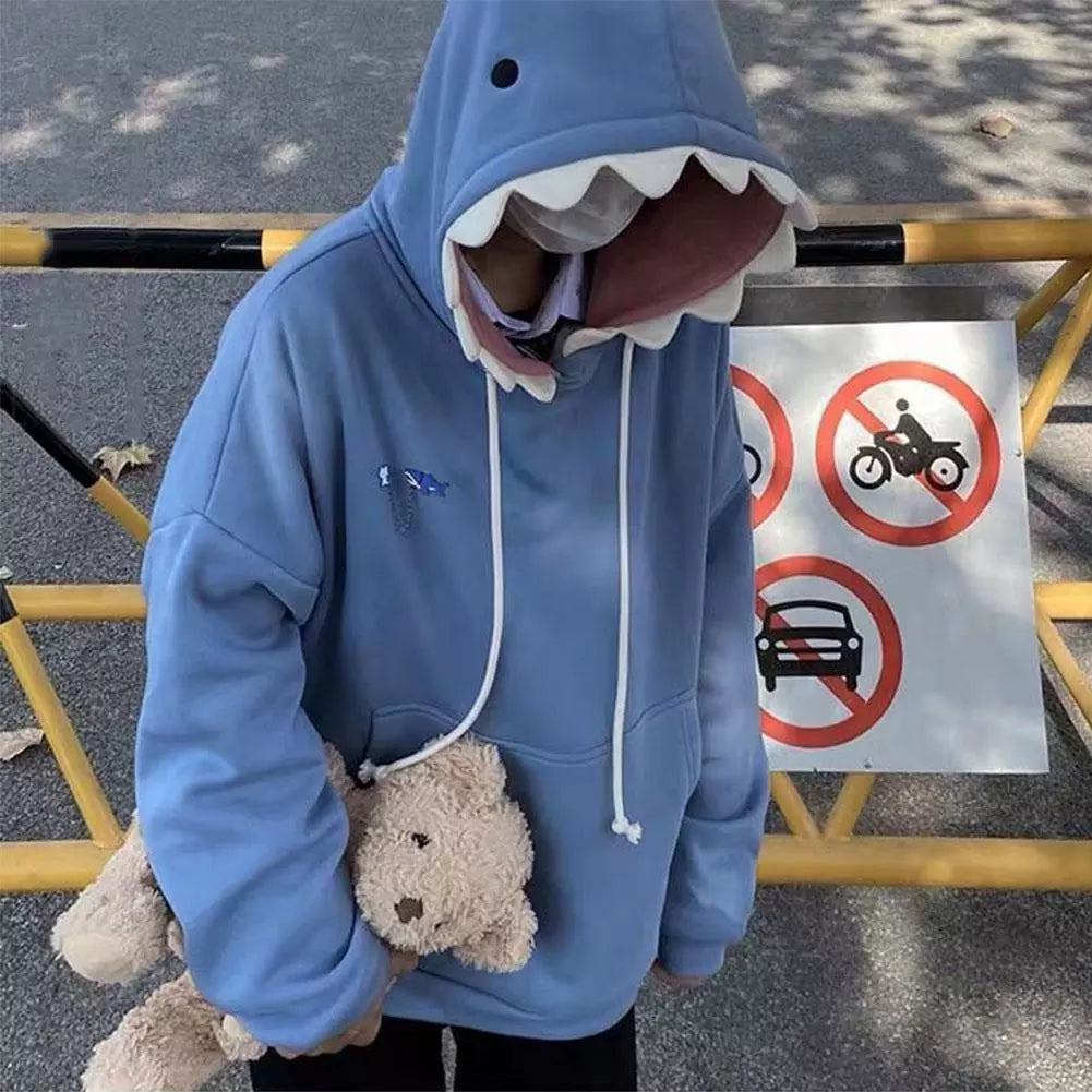 Lady Glams Funny Shark Patchwork Hoodie: Tauchen Sie ein in den skurrilen Stil