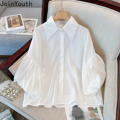 JoinYouth Vintage Chiffon Loose White Shirts - Embrace Effortless Summer Style with Short Sleeves