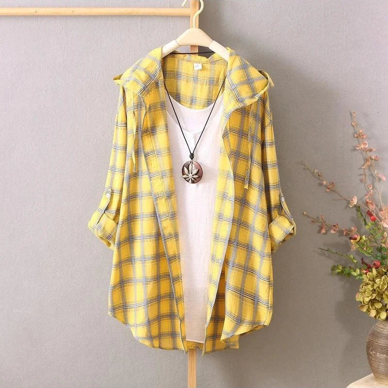 Stay Stylish and Comfortable with the Casual Striped Plaid Hooded Top