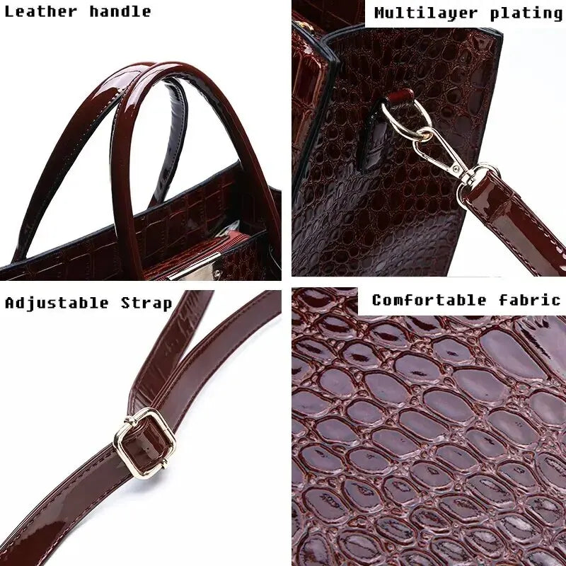 Lady Glams Handtasche für Damen mit Krokodil-Print – große Tragetasche mit verstellbarem Riemen