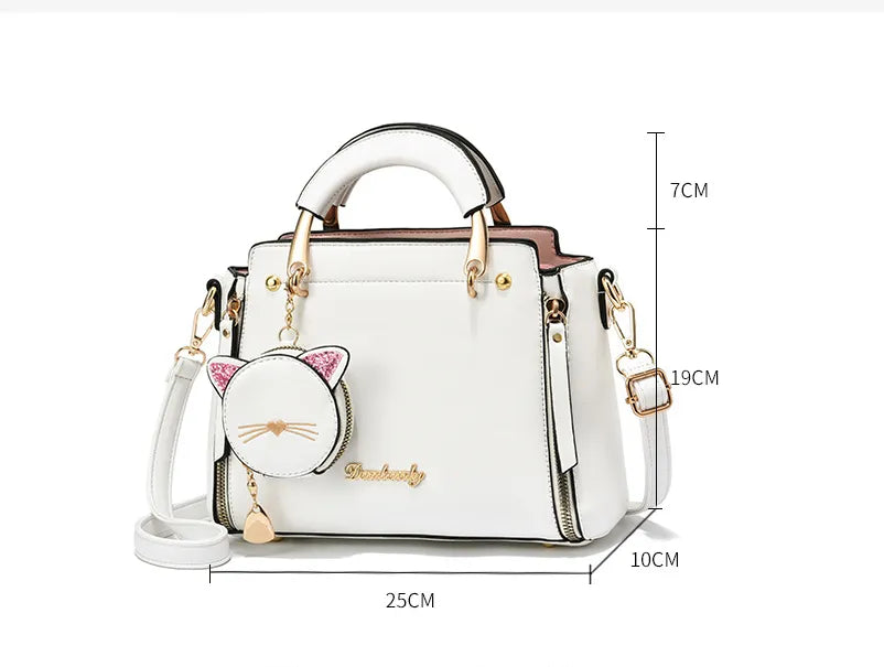 Lady Glams New Trendy Fashion Handbag - Atmospheric All-match Ladies Shoulder Bag with Cat Coin Purse and Headphone Bag