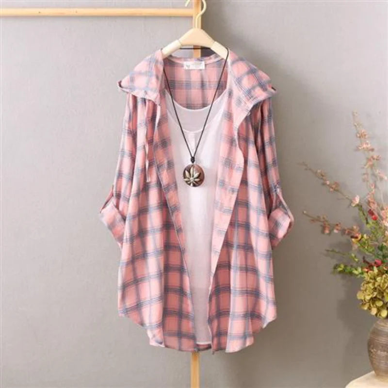 Stay Stylish and Comfortable with the Casual Striped Plaid Hooded Top