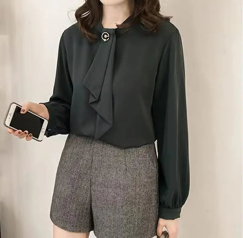 PLAZSON Solid Office Ladies Chiffon Blouse - Effortless Elegance for Every Day