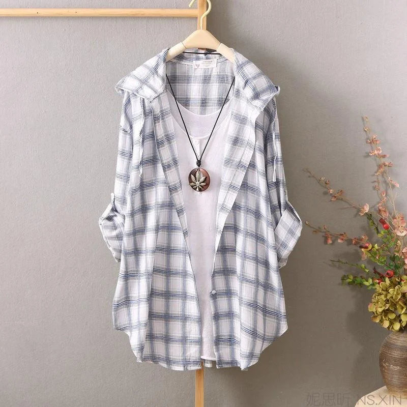 Stay Stylish and Comfortable with the Casual Striped Plaid Hooded Top