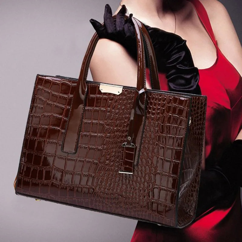 Lady Glams 2024 Leather Crocodile Pattern Bag