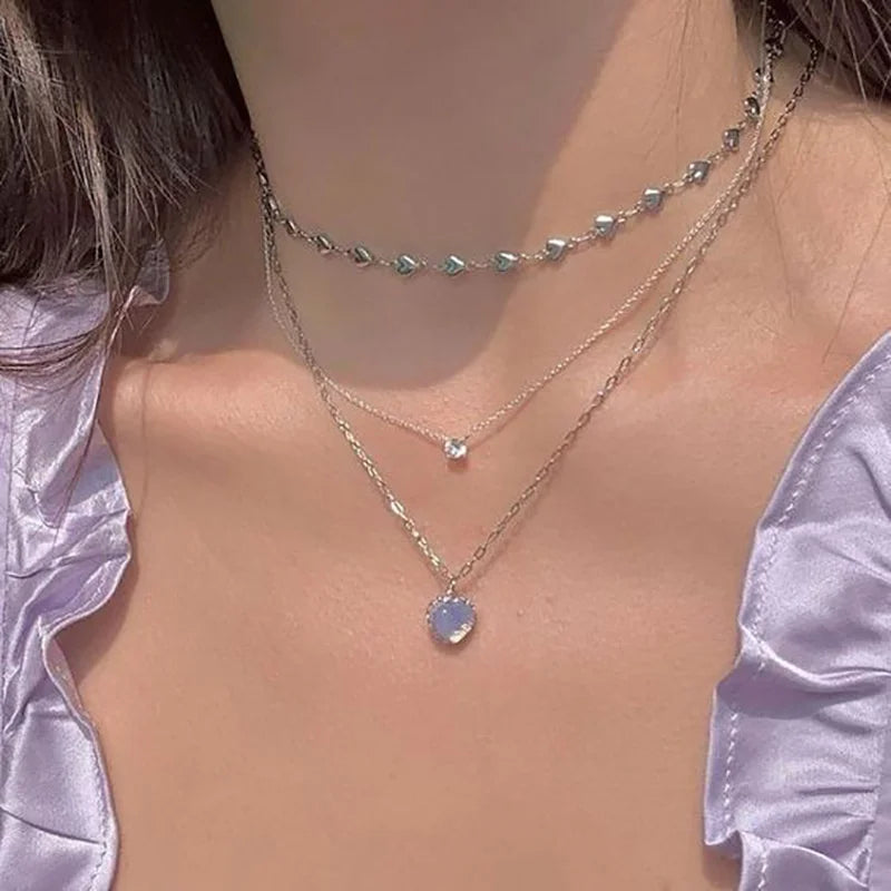 SUMENG 2024 Simple Double Layer Star Moon Charm Multilayered Necklace: Delicate Clavicle Chain with Zircon for Women - Fashion Jewelry