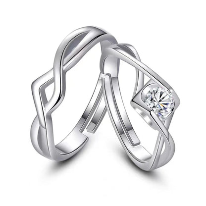 JETTING - Classic Silver Color Adjustable Couple Ring Set: Symbol of Unity and Commitment