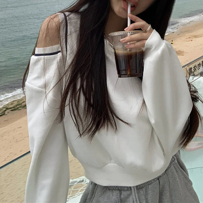 Boring Honey White Off Shoulder Hoodie: Effortless Autumn Style