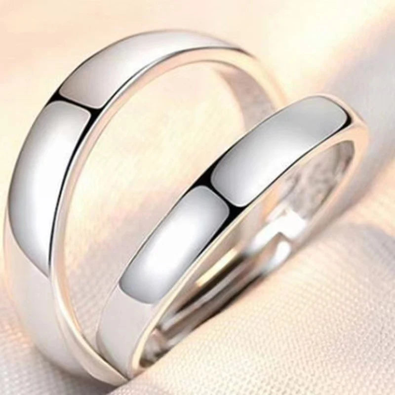 JETTING - Classic Silver Color Adjustable Couple Ring Set: Symbol of Unity and Commitment