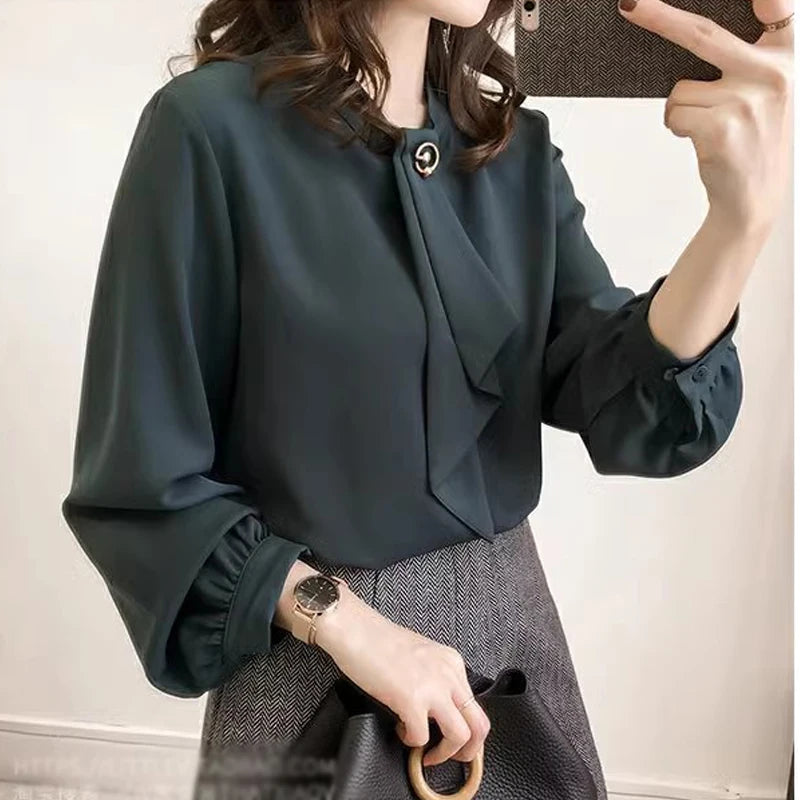 PLAZSON Solid Office Ladies Chiffon Blouse - Effortless Elegance for Every Day