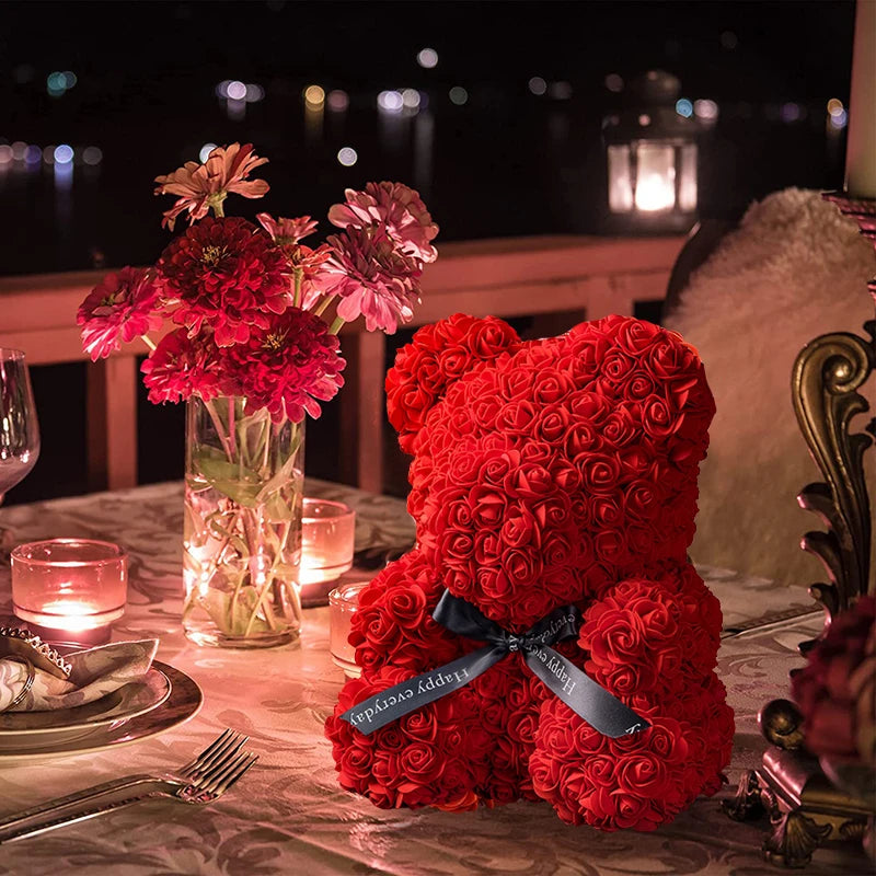 LED-Teddybär mit roter Rose – ein herzliches Geschenk zu Weihnachten und Valentinstag