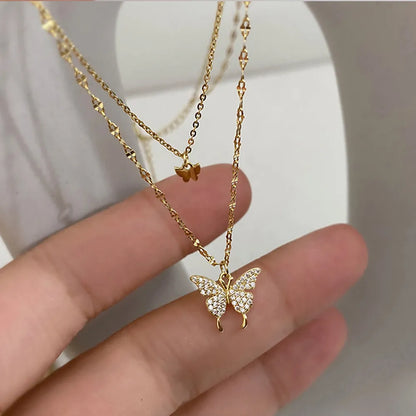 SUMENG 2024 Double Layer Star Moon Charm Necklace: Multilayered Delicate Clavicle Chain for Women