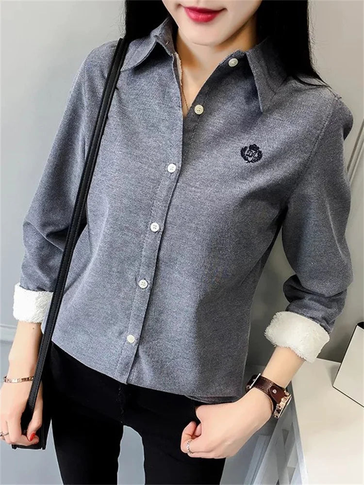 RibbonFish’s Very Thick Velvet Blouse - Casual Style for Winter Comfort