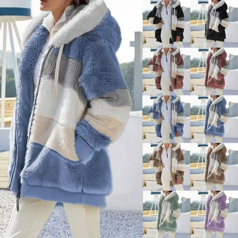 Lady Glams 2024 Herbst-Winter-Plüsch-Kapuzenjacke - Umarmen Sie gemütliche Eleganz